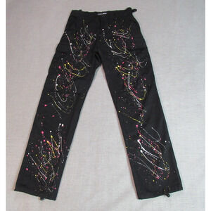Fashion Nova Jeans Women Size XS Black Paint Splatter Denim Oversized Grunge NEW